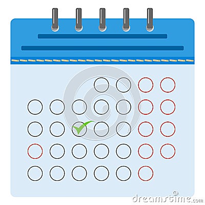 Blue calendar with a marked day Vector Illustration