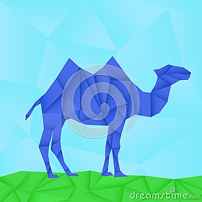 Blue camel. Polygonal origami like vector illustration. Vector Illustration