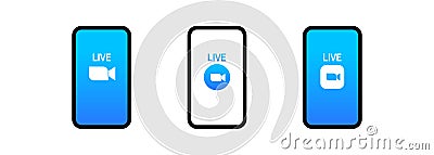 Blue camera icon set. Conference video calls. Live media streaming application. Vector on isolated white background. EPS 10 Vector Illustration