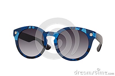 Blue camouflage print sunglasses with black gradient lens Stock Photo