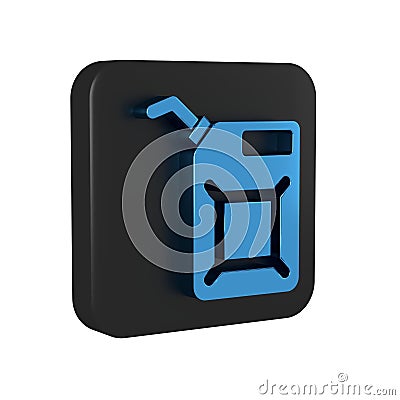 Blue Canister for gasoline icon isolated on transparent background. Diesel gas icon. Black square button. Stock Photo