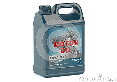 Blue canister motor oil Stock Photo