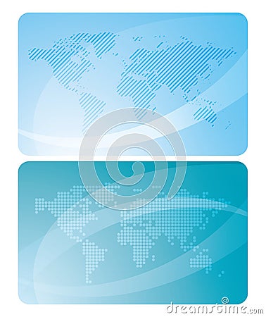 Blue vector cards with maps of the world Vector Illustration