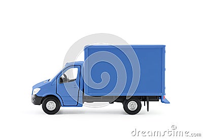 Blue cargo delivery truck side view Stock Photo