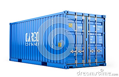 Blue cargo freight shipping container isolated on white background Stock Photo