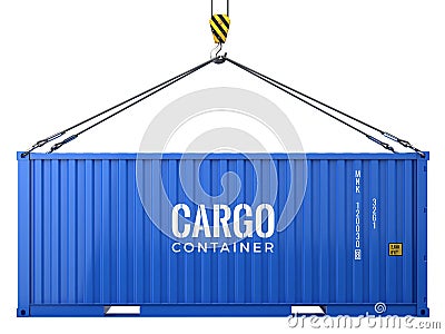 Blue cargo freight shipping container isolated on white background Stock Photo