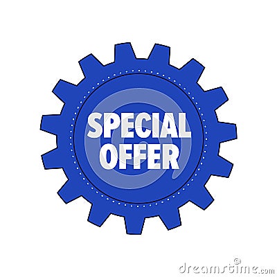 Blue cartoon gear with words `Special Offer` Vector Illustration