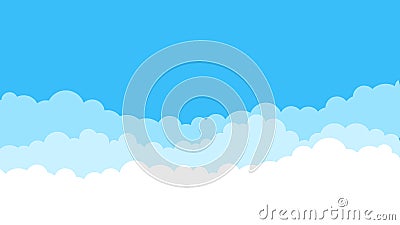 Blue cartoon sky background. Cloud flat blue sky abstract pattern. Cloudy summer sky Vector Illustration