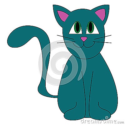 A blue cat with green eyes looks cute vector or color illustration Vector Illustration