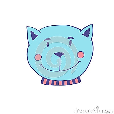 Blue Cat Icon. Vector Print for poster, sticker, shirt design. Vector Illustration