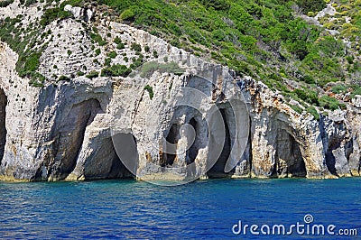 Blue Caves and Ionian Sea - Zakynthos Island, landmark attraction in Greece. Seascape Stock Photo