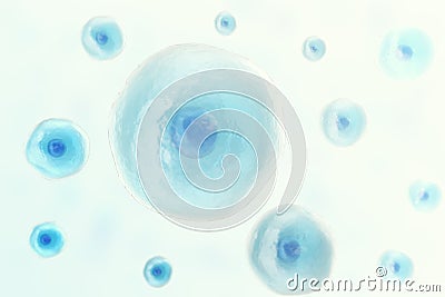 Blue cell human in centre, medicine scientific background. 3d illustration. Cartoon Illustration