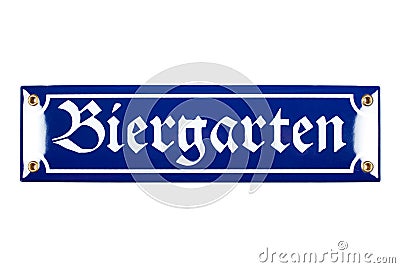 Blue ceramic Biergarten sign Stock Photo