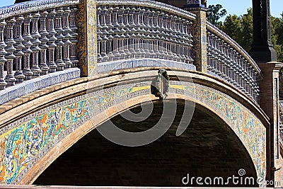 Blue ceramic bridge at Plaza de Espana, Seville Stock Photo