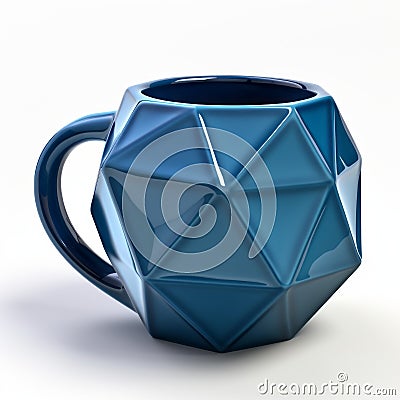 Blue 3d Printed Coffee Mug With Geometric Design Stock Photo