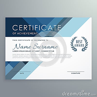 Blue certificate design in professional style Vector Illustration