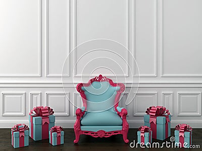 Blue chair with gifts Stock Photo