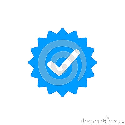 Blue check mark tick verification icon symbol. Confirm checkmark label approval quality product verification blue tick. Vector Illustration