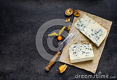 Blue Cheese Gorgonzola on Copy Space Stock Photo