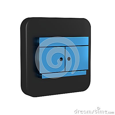 Blue Chest of drawers icon isolated on transparent background. Black square button. Stock Photo