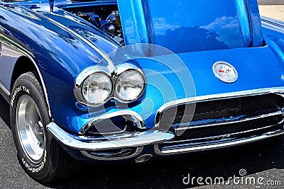 Blue Chevy Corvette in Bright Blue Front End Image Editorial Stock Photo