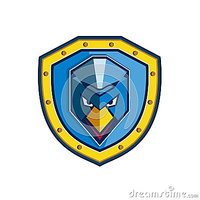 Blue Chicken Mohawk Shield Icon Vector Illustration