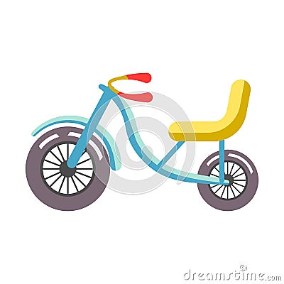 Blue children bicycle with yellow seat isolated on white. Vector Illustration