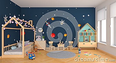 Blue children room interior, 3D rendering Stock Photo