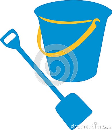 Blue childrens bucket with shovel Vector Illustration