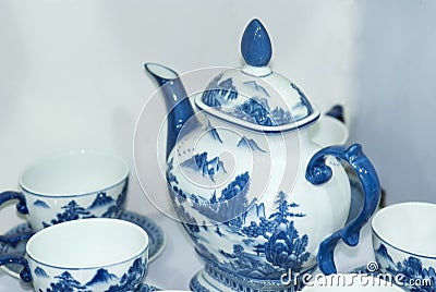 Blue china tea-set Stock Photo
