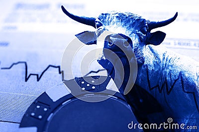 Blue chip and bull on a stock market chart Stock Photo