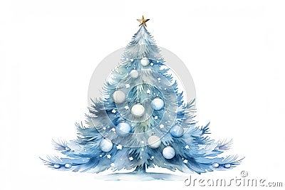 blue chistmas tree on white, AI generated Stock Photo