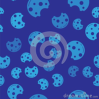 Blue Chocolate cookies with marijuana leaf icon isolated seamless pattern on blue background. Weed, ganja, medical and Vector Illustration