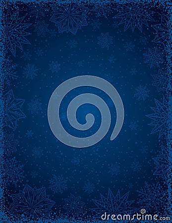 Blue christmas background with frame of snowflakes and stars, Vector Illustration