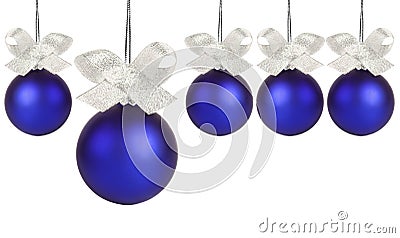 Blue christmas ball with silver ribbon Stock Photo