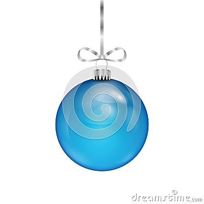 Blue Christmas ball on silver ribbon Vector Illustration