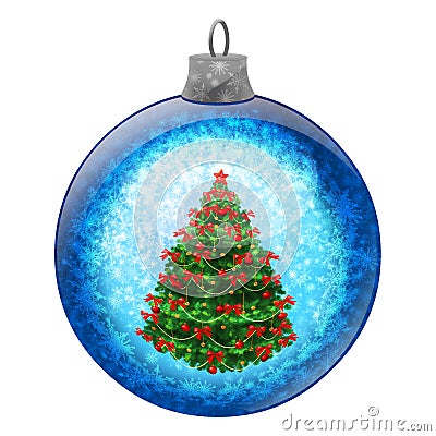 Blue Christmas ball with a tree Stock Photo