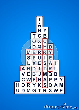 Blue christmas cross word tree card Stock Photo