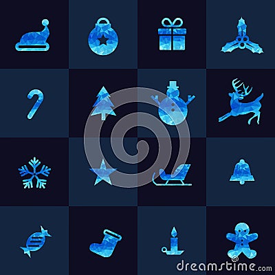 Blue christmas icon low poly vector set Vector Illustration