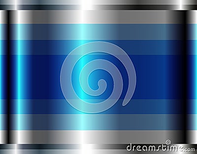 Blue chrome metal 3D background, lustrous and shiny metallic design with striped pattern Vector Illustration