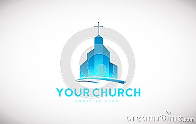 Blue church christian cross logo icon design Vector Illustration