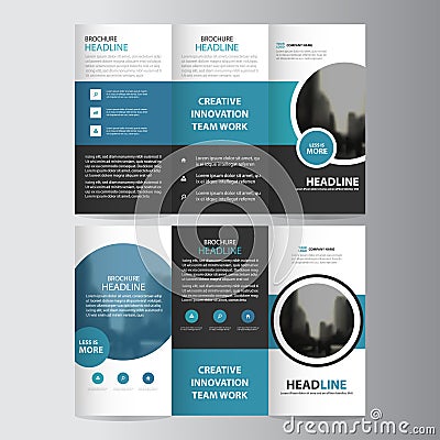 Blue circle business trifold Leaflet Brochure Flyer report template vector minimal flat design set, abstract three fold Vector Illustration