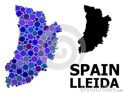 Blue Circle Mosaic Map of Lleida Province Stock Photo