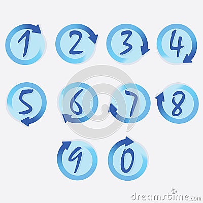 Blue circle numbers set with clockwise rotation arrows Vector Illustration