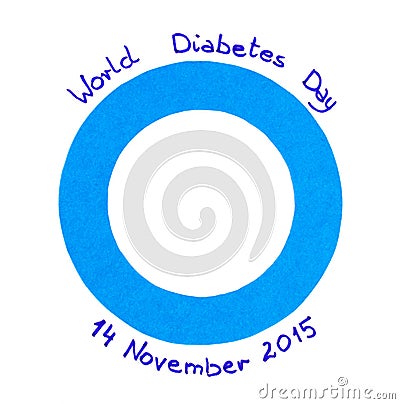 Blue circle of paper on white background, symbol of world diabetes day Stock Photo