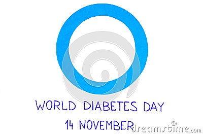 Blue circle of paper on white background, symbol of world diabetes day Stock Photo