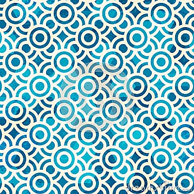 Blue circle seamless pattern with grunge effect Vector Illustration