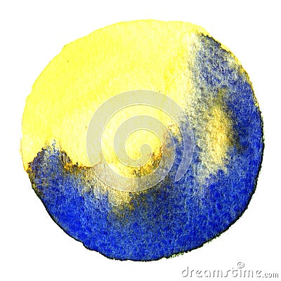 Blue circle shape painted with watercolors isolated on a white background. Watercolor. Sample Trendy colors 2017. Stock Photo