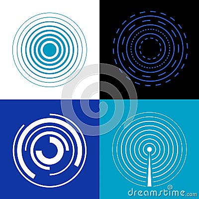 Blue circle signal waves. Generate sound or radar vector radio signals Vector Illustration