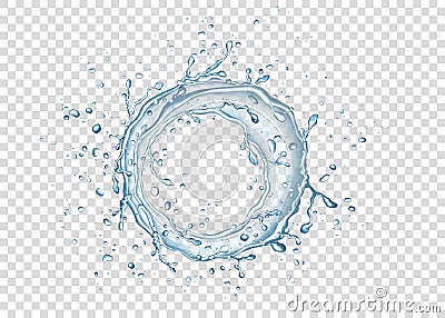 Blue circle water splash and drops isolated on transparent background Vector Illustration